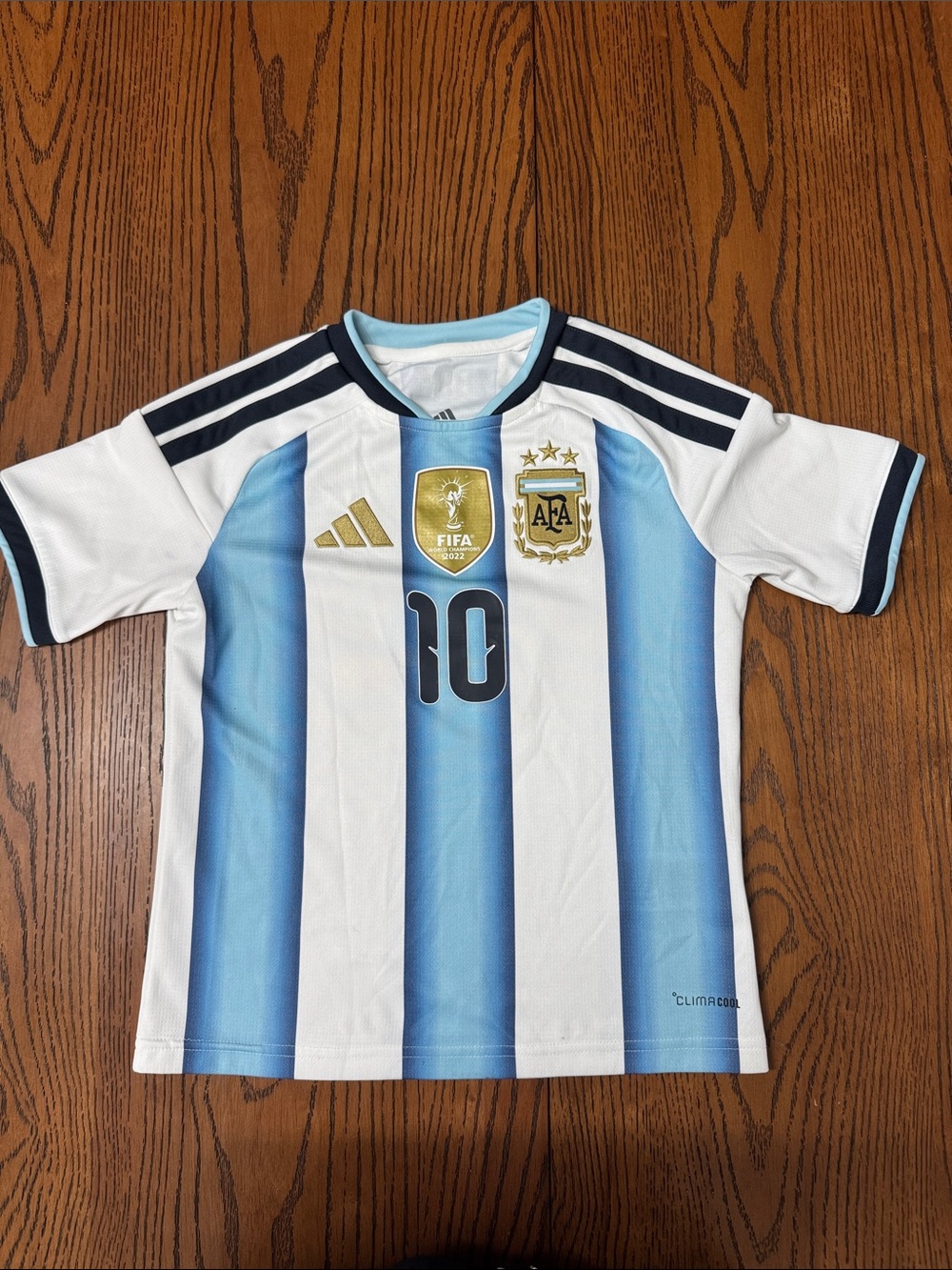 Adidas Kids Argentina 26 Home Messi Soccer Jersey - White & Light Blue